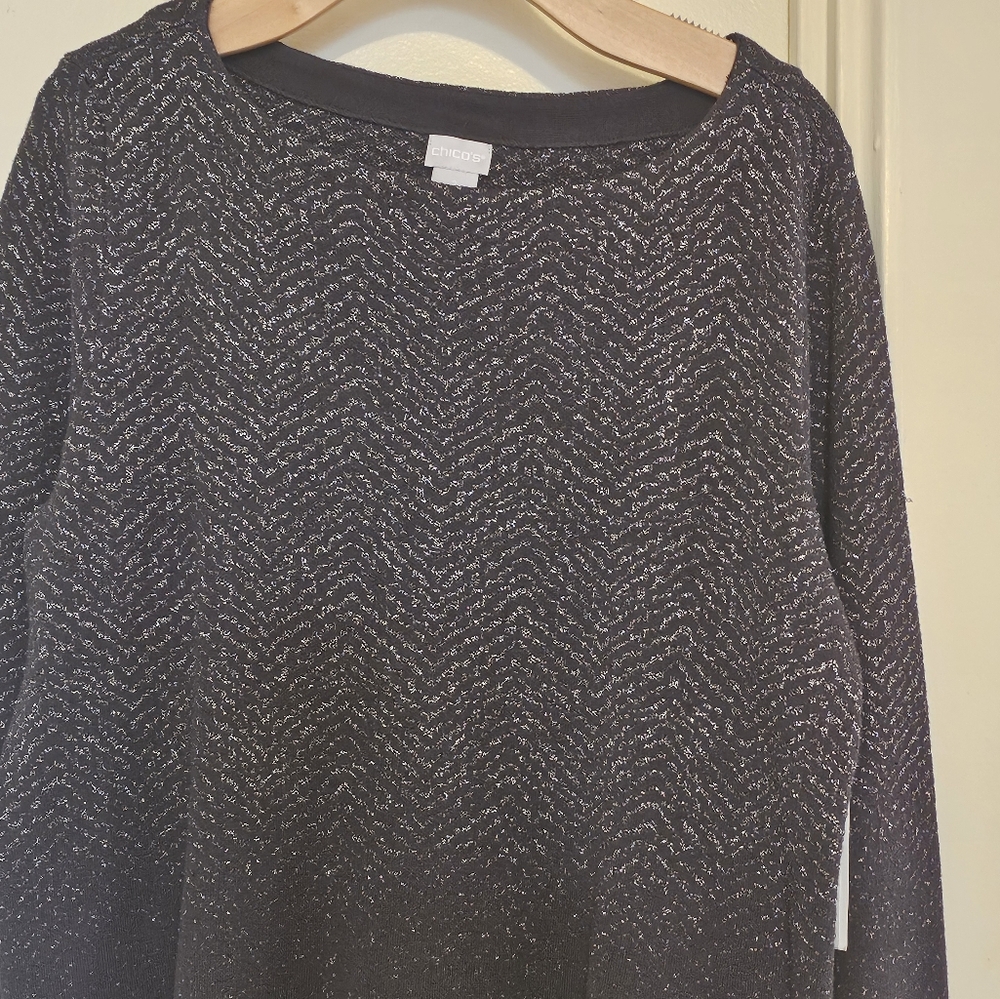 Chico's grey sweater with metallic design